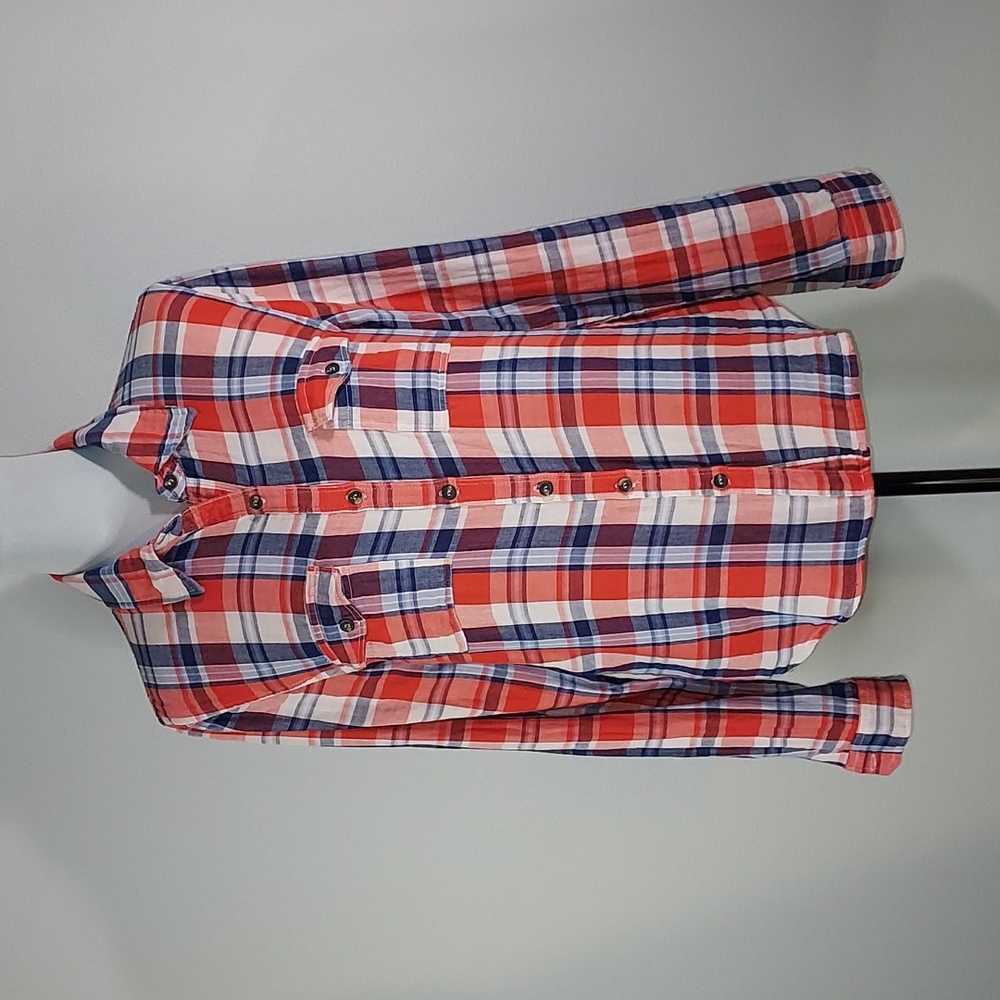 2000's Forever 21 Red Blue White Long Sleeve Plaid Button Up Shirt Size Large